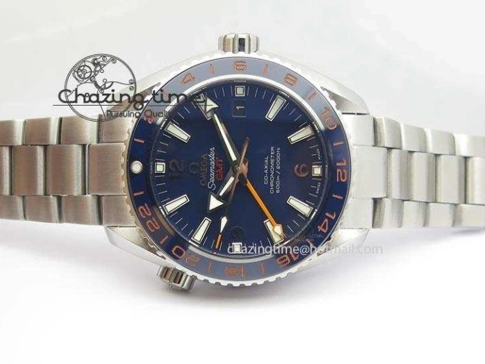 0523 Planet Ocean GMT 43.5mm V6F Goodplanet Orange Marker Blue Dial On SS Bracelet A ModernLook 8215